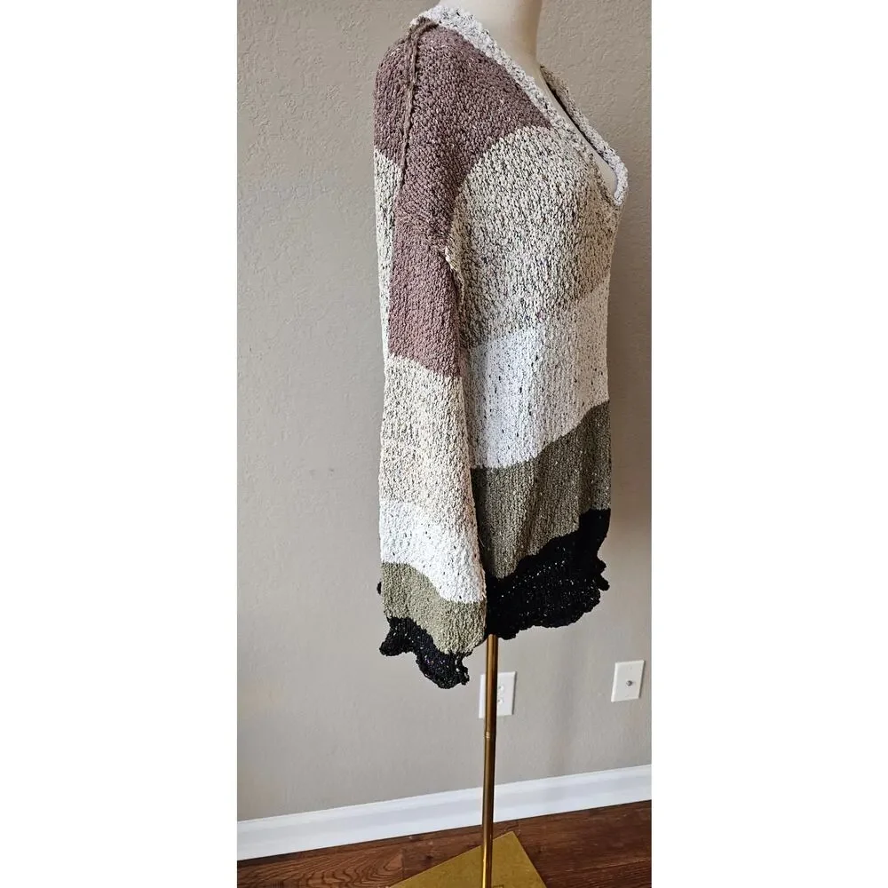POL Colorblock Long Sleeve V-Neck Oversized Sweater Multicolor Womens Size Large